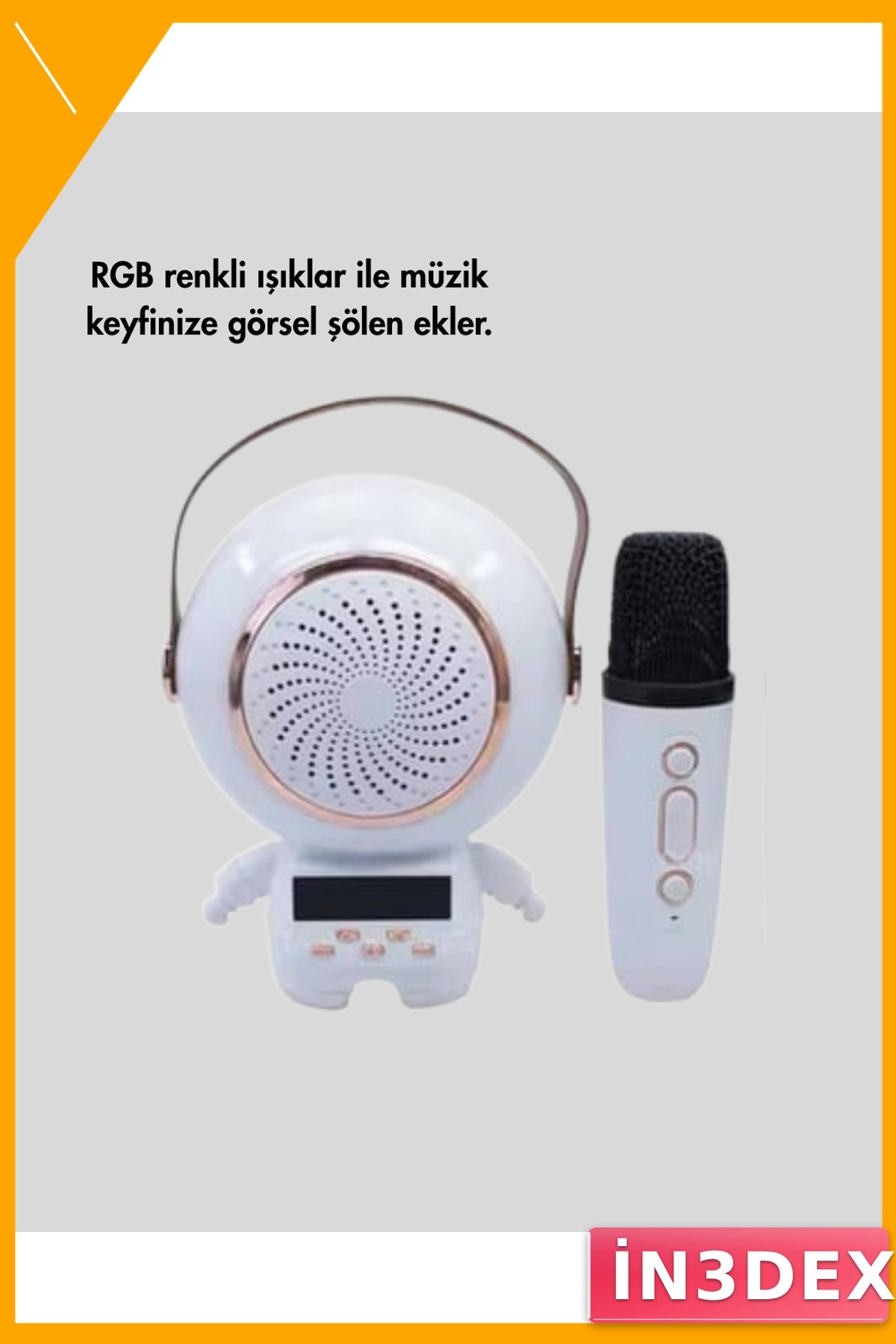 Mini Bluetooth Hoparlör Astronot Tasarım Kablosuz Mikrofonlu Karaoke RGB Işık