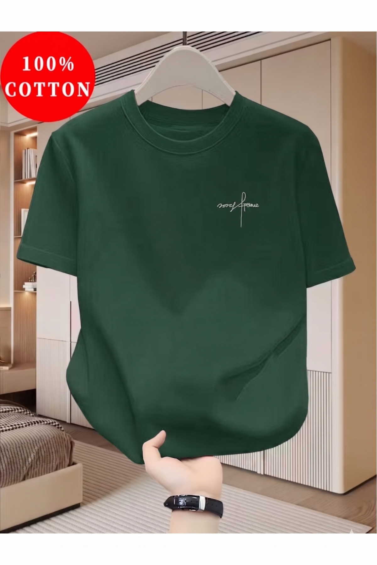 gencerco Unisex Forgive Baskılı Grafiti Tasarım Basic Bisiklet Yaka Regular T-shirt NEFTİ YEŞİL