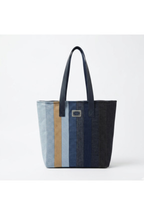 MAVİCENZA Kadın Denim Patchwork Omuz Çantası Özel Tasarım Çok Renkli Kot Tote...