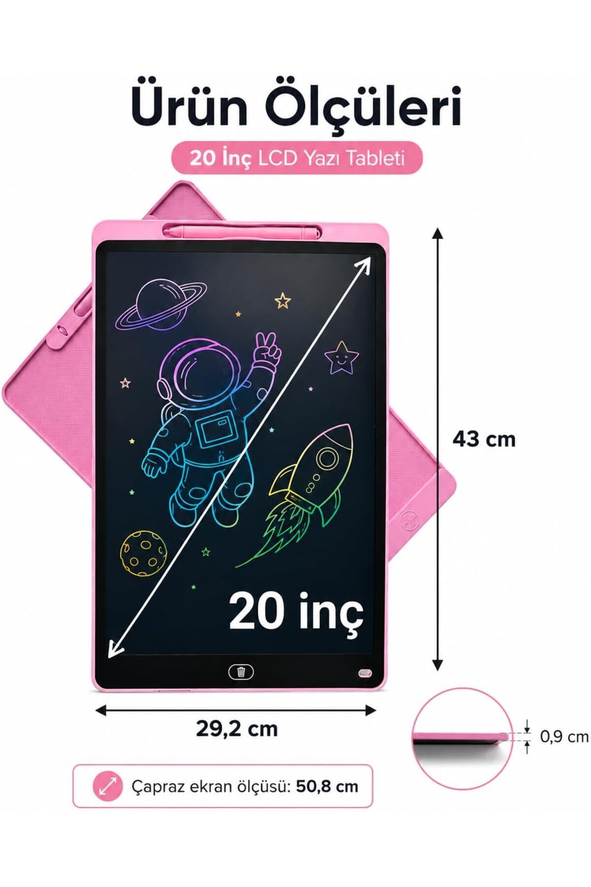تابلوی نوشتاری LCD بزرگ 20 اینچ (50.8 سانتی‌متر) تبلت طراحی رنگی اسباب‌بازی آموزشی برای کودکان