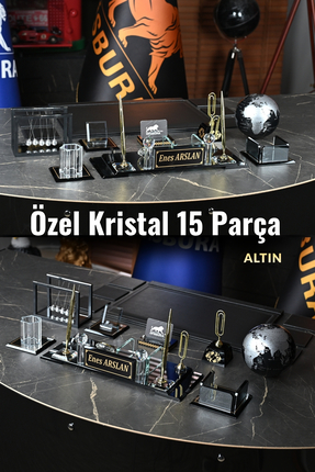 ofisbura Premium Kristal 15’li Yönetici Masa Takımı – Siyah & Altın