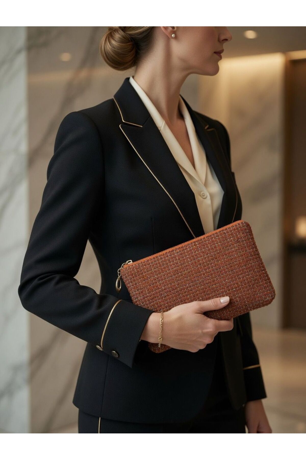 VELORİA BAG & SCARF Veloria Bag Zigzag clucth çanta DOKUMA KUMAŞ ve KORUMA PEDİ içeren İpad tablet taşıma çantası 21x25 cm iç kapasite görsel 2