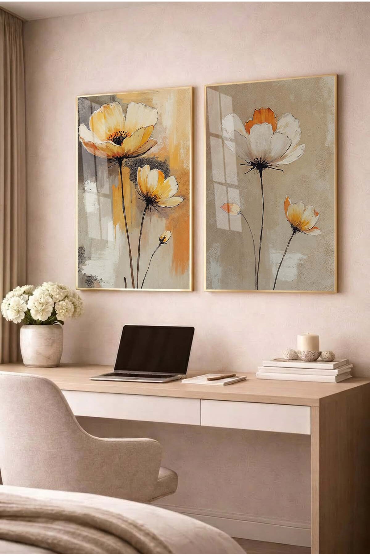 ★asian interior★ ★Glass＆Flower・set Zevahir Mobilya Dekorasyon Orange and Yellow Floral Modern 2-Piece