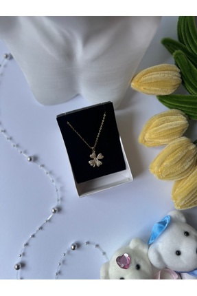MY JEWELLERY -Zirkon Taşlı Çelik Dört Yapraklı Yonca Kolye