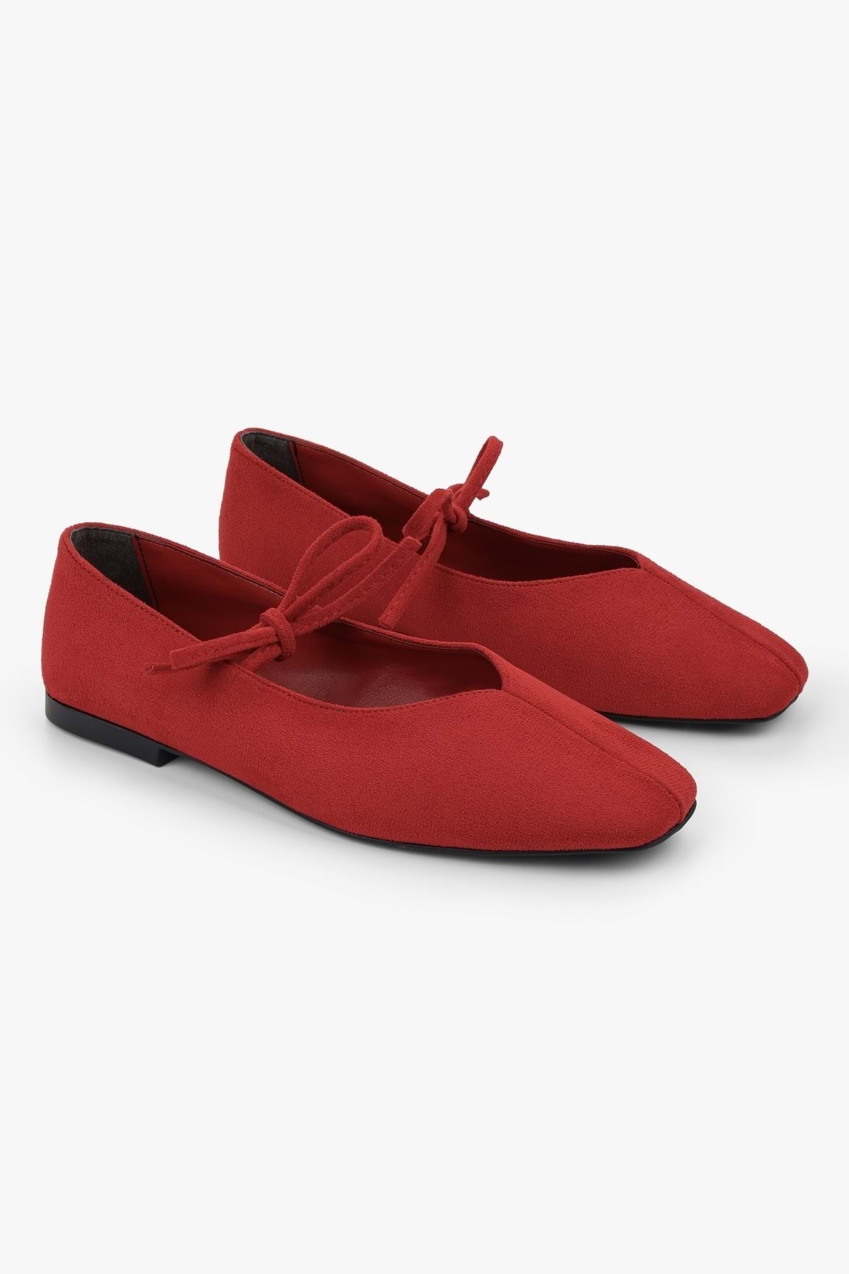 Shoeberry Kadın Noriel Kırmızı Süet Bağlamalı Babet görsel 3