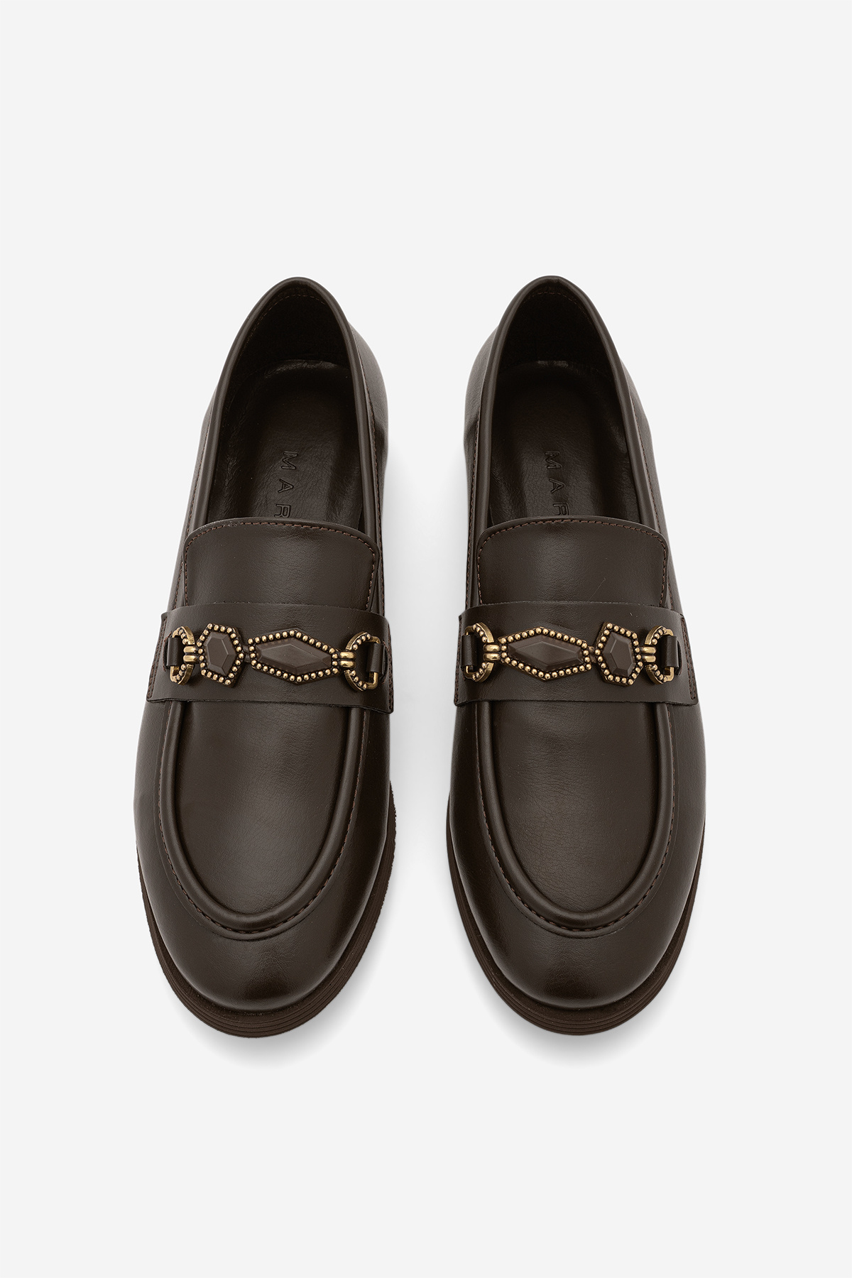 Marjin Kadın Loafer Makosen Tokalı Taşlı Klasik Günlük Ayakkabı Savira Kahve görsel 7