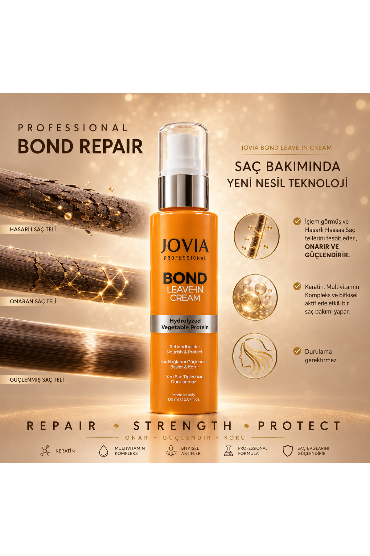 BOND LEAVE IN CREAM-İŞLEM GÖRMÜŞ VE YIPRANMIŞ SAÇLAR-KURU VE ÇOK KURU SAÇLAR İÇİN PİRİNC VE BUGDAY PROTEİN KATKILI MASKE 500 ML — LAFMASK — تصویر 3 از 3