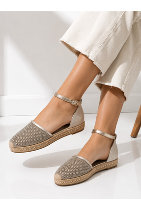 Ventes Kadın Taşlı Hasır Espadril Sandalet Bilekten Bağlamalı Babet