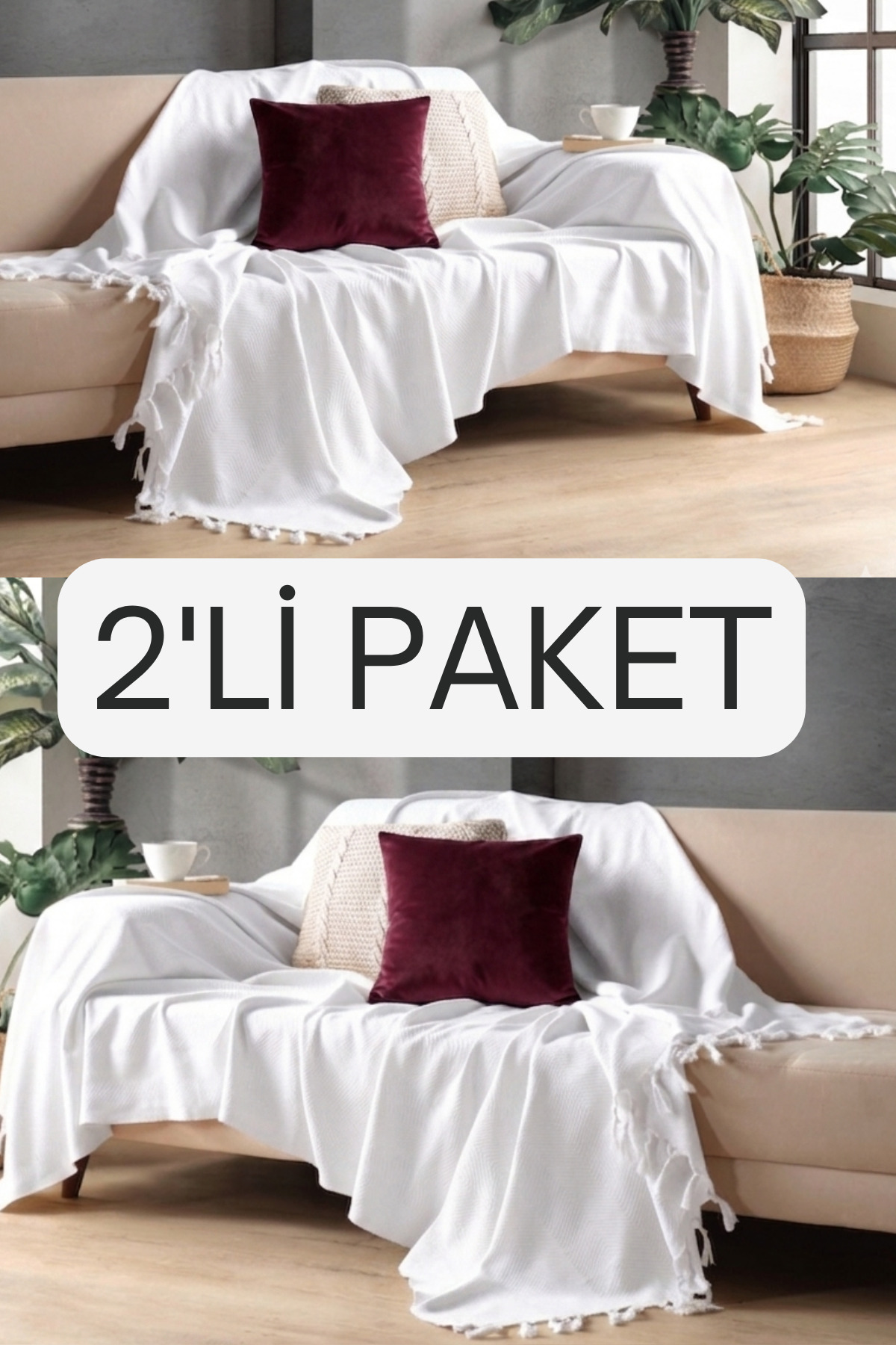 White Cotton Decorative Seat Cover Set 170x230 Size Optimal Anti-Slip Design (2 PCS)
