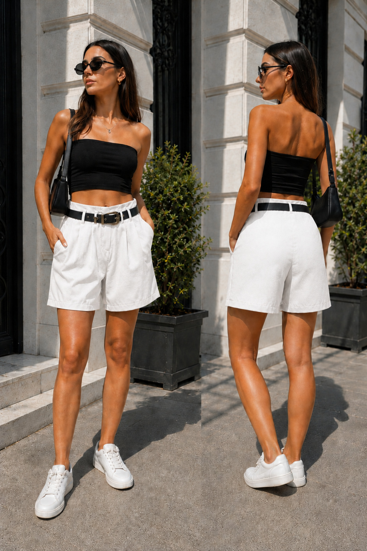 Women 'S CITY LENGTH casual shorts 43 CM FULL SIZE trend model with belt gift