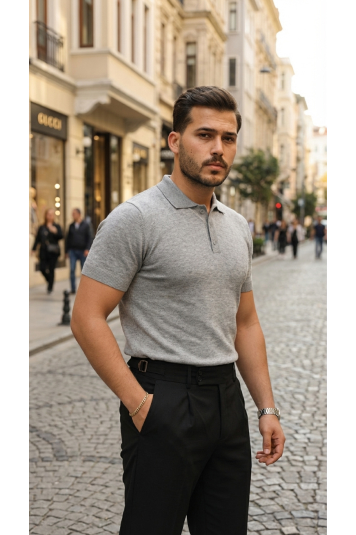Erkek Düğme Yakalı Kısa Kollu Pamuk Triko Tişört