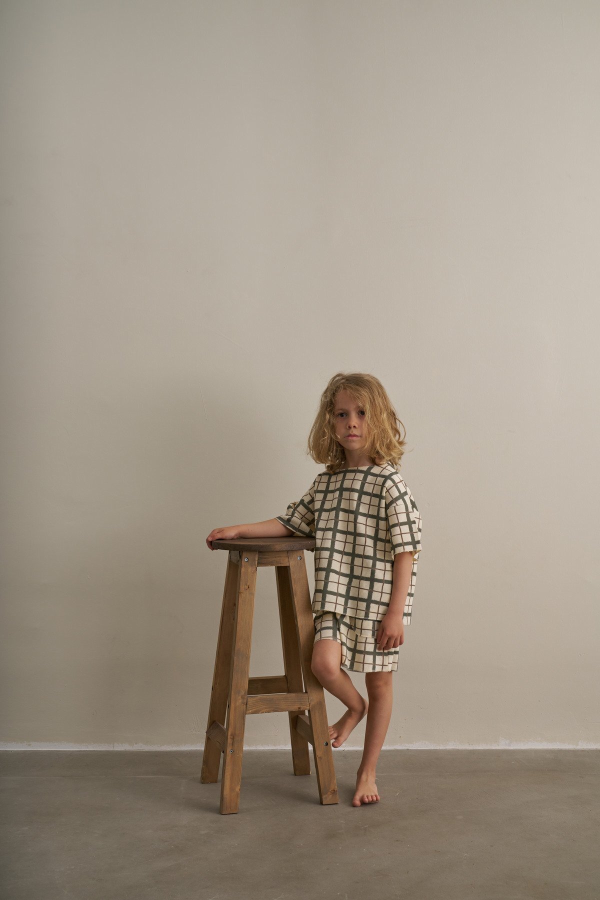 Khaki Boho Bloom Series Waffle Shorts Set