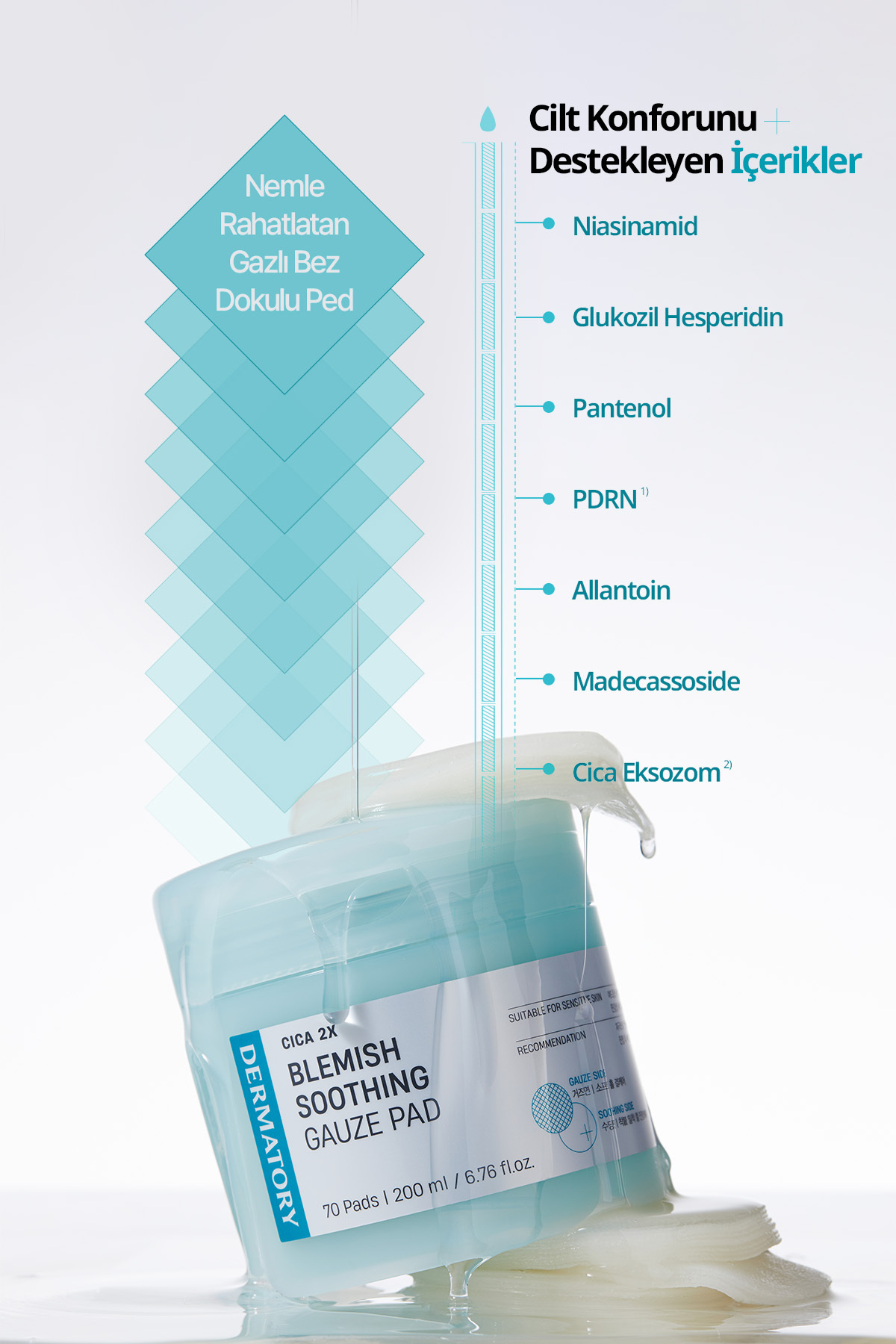 Cica İçerikli Nemlendirici&Serinletici Cilt Bakım Pedi Cica PDRN Blemish Sooting Gauze Pad — 9659 — تصویر 7 از 9