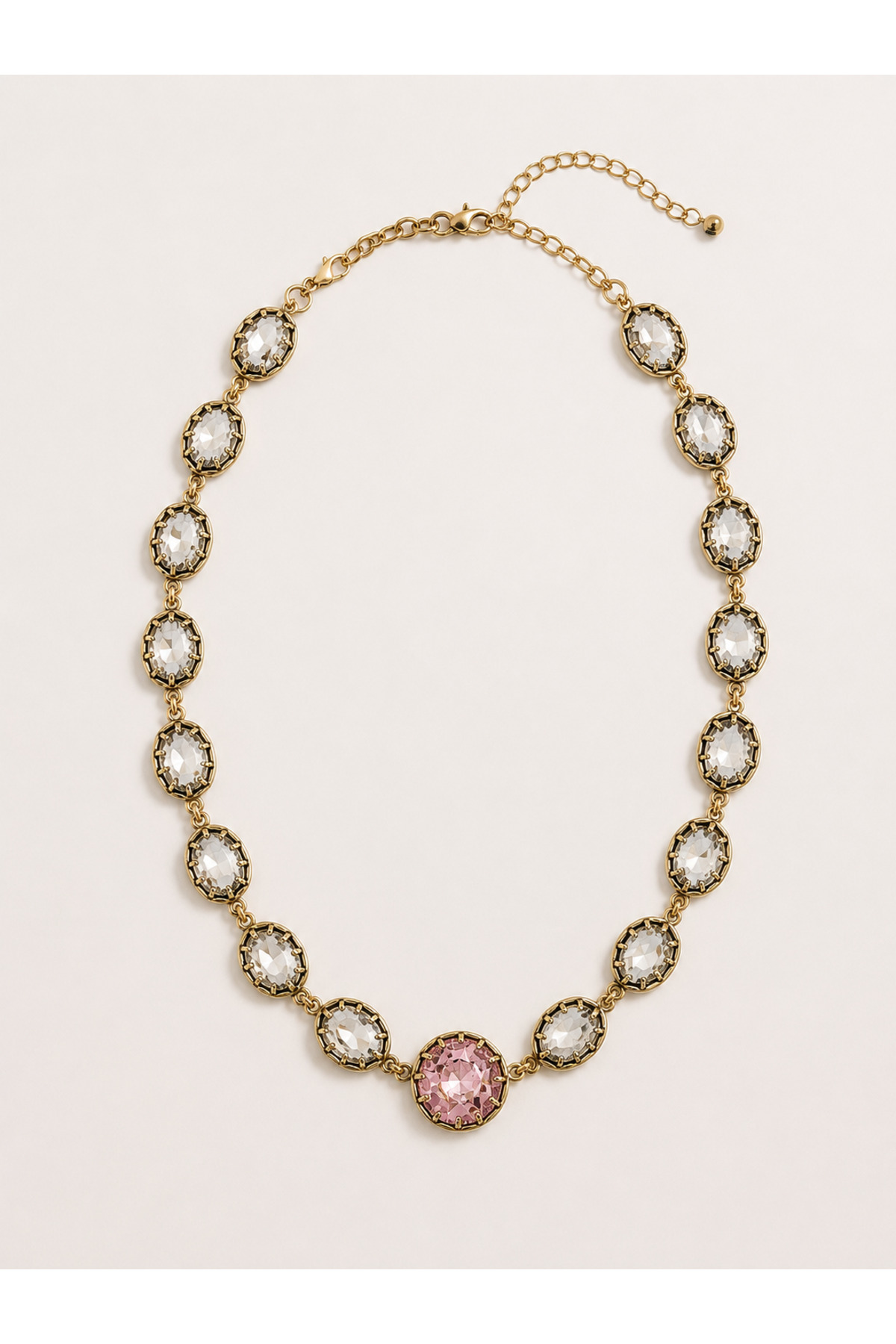 Premium Pembe Taş Detaylı Vintage Kristal Kolye