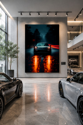 Hediyesayfaniz Midnight Velocity | Porsche Yağmurlu Gece Dekoratif Kanvas Tab...