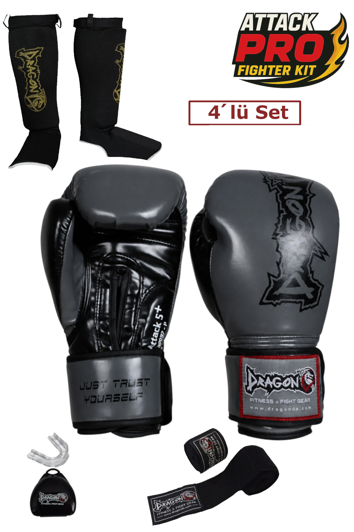Dragon Attack 5 Plus Professional Boxing Gloves Set of 4 Boxing Gloves Kaval Protective Bandage Teether