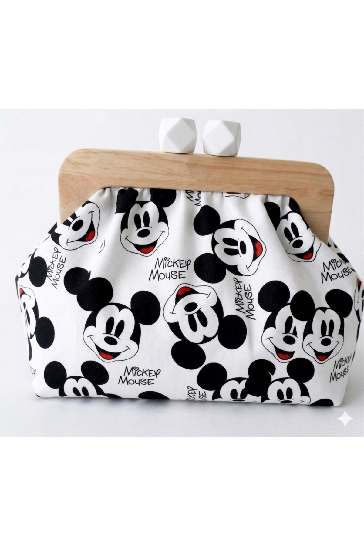 handedizayn HandeDizaun Siyah Beyaz Desenli Ahşap Burslu Zincir Askılı Clutch Omuz Çantası
