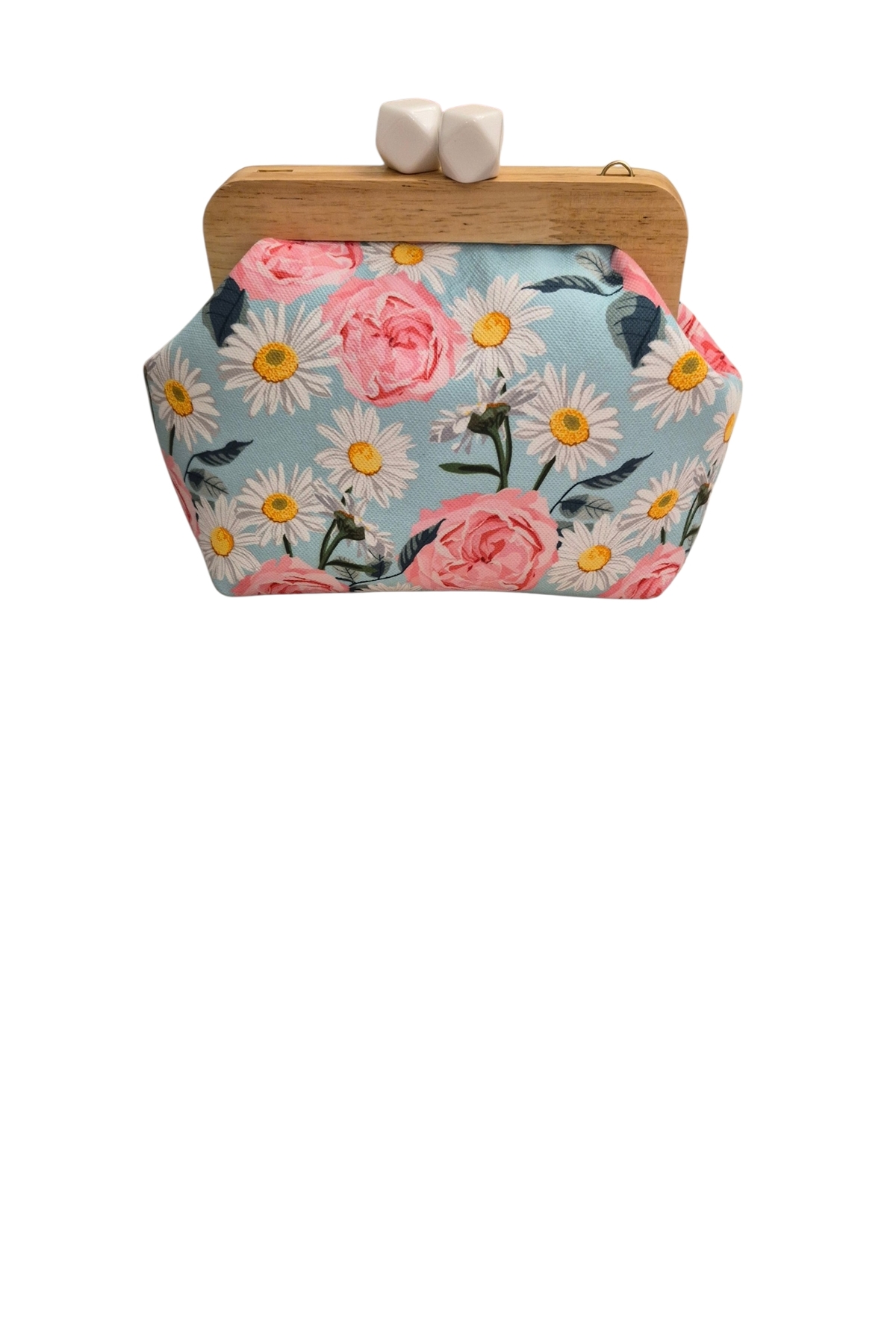 handedizayn Pembe Güllü Ahşap Burslu Zincir Askılı Clutch Omuz Çantası