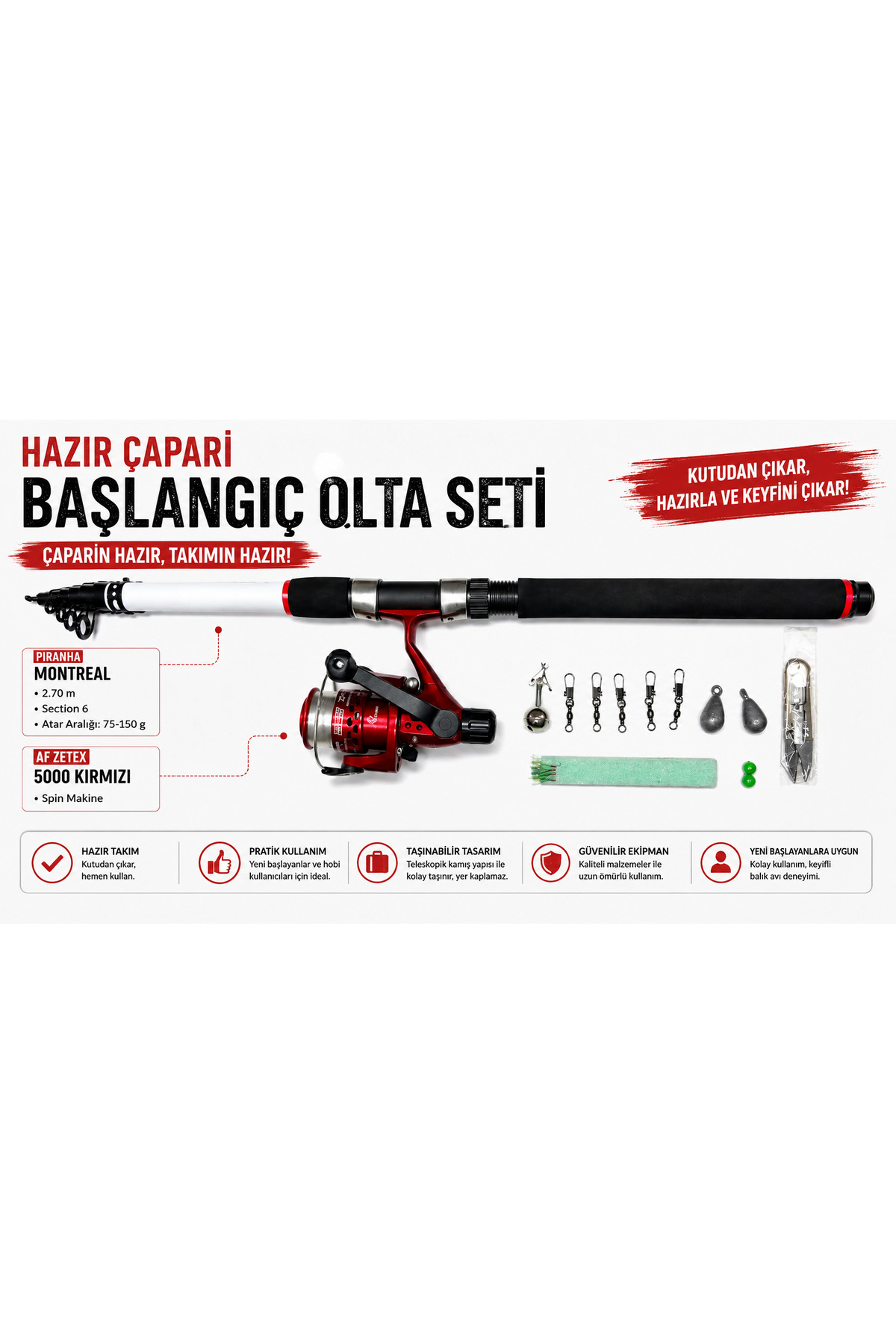Ayaz Fishing Piranha Montreal 2.70 m Hazır Çapari Başlangıç Seti