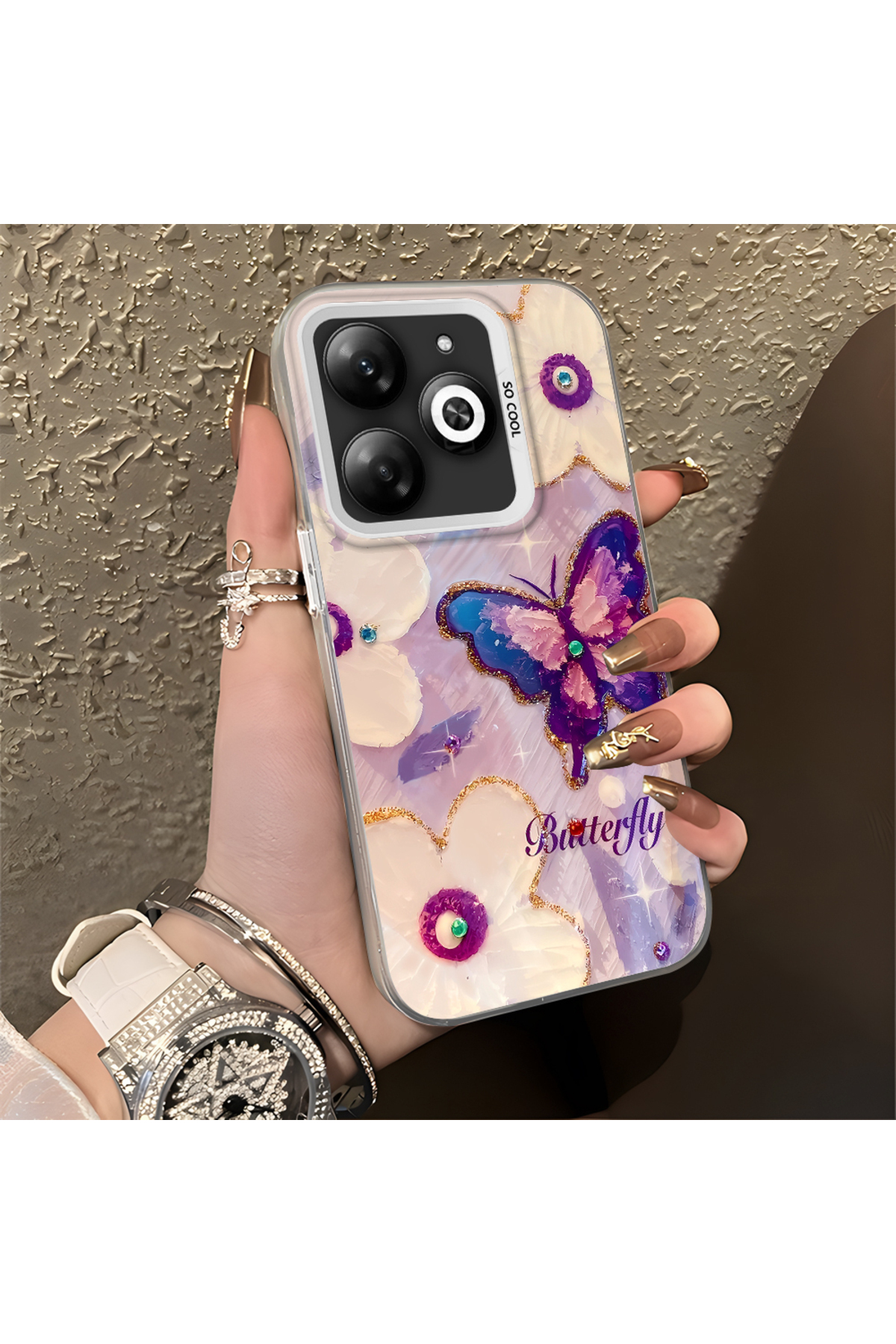 Infinix Hot 40i Compatible Silicone Edge Hard Back Case Couple Phone Case Butterfly Pattern