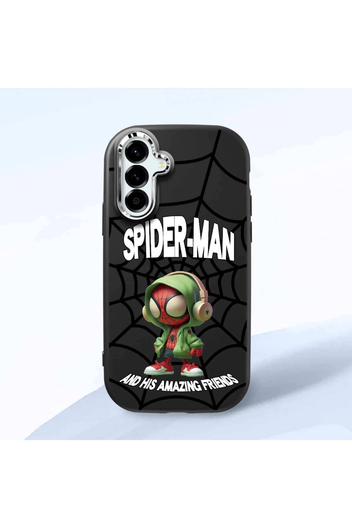 Samsung Galaxy A56 Compatible Case camera protector Black Silicone Couple Phone Case with Spider Pattern