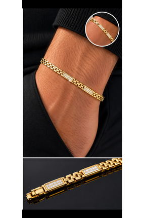 GB Sign Gold Luxury Zirkon Taşlı Unisex Çelik Bileklik