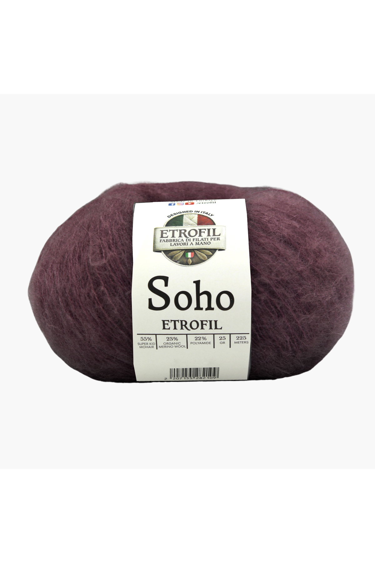 Soho Knitting Yarn Damson 55% Super Kid Mohair 23% Organic Merino Wool 22% Polyester 25g 225m (76132)