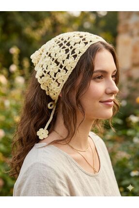 elemeğiürünler el örgüsü saç bandana üçgen bandana papatya bandana