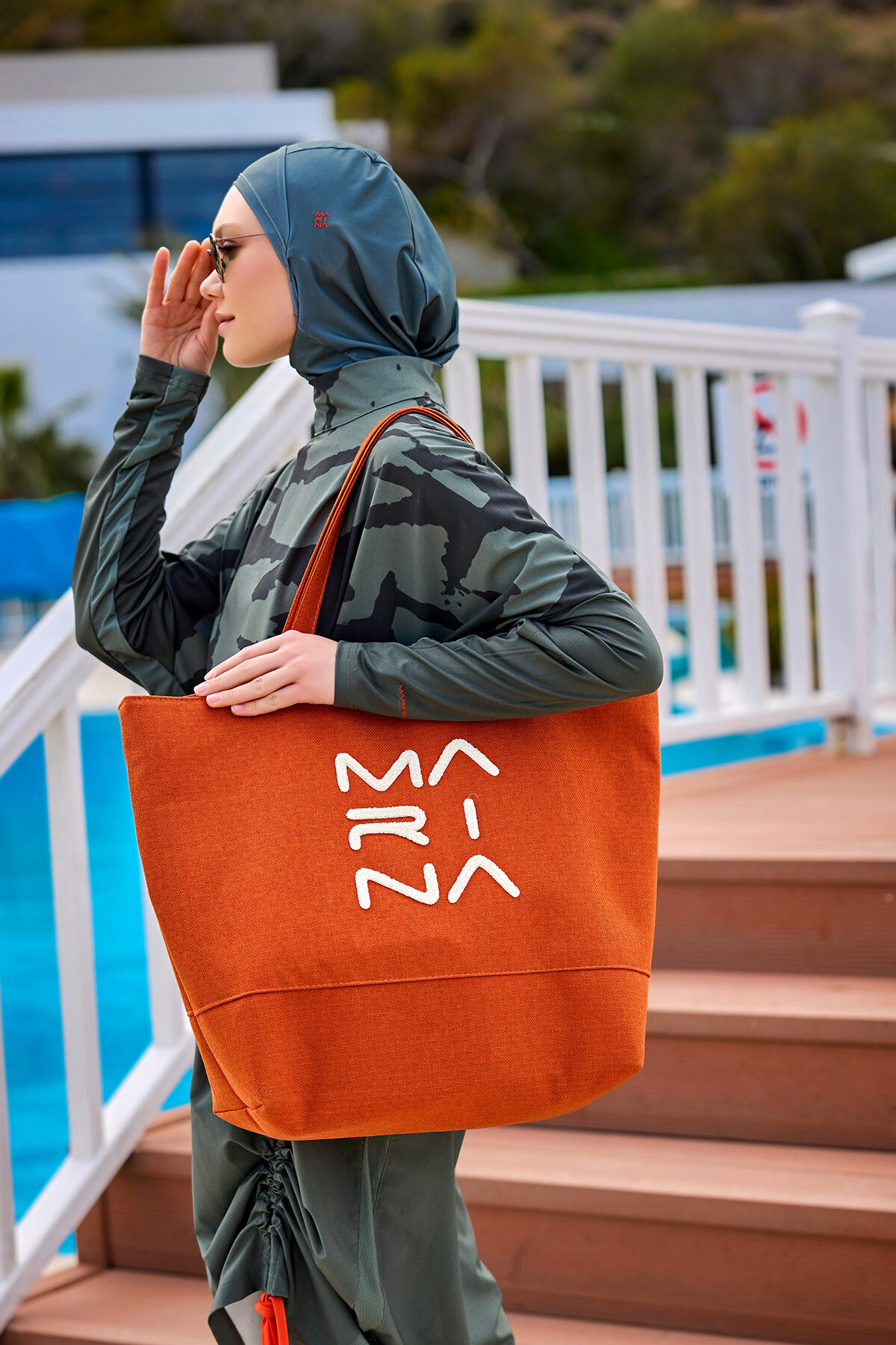 Marina Swimwear Turuncu Çanta Nakışlı CA2501-5 görsel 2