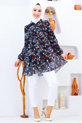 DIVINI OFFICIAL Çiçek Desenli Kemerli Tesettür Tunik