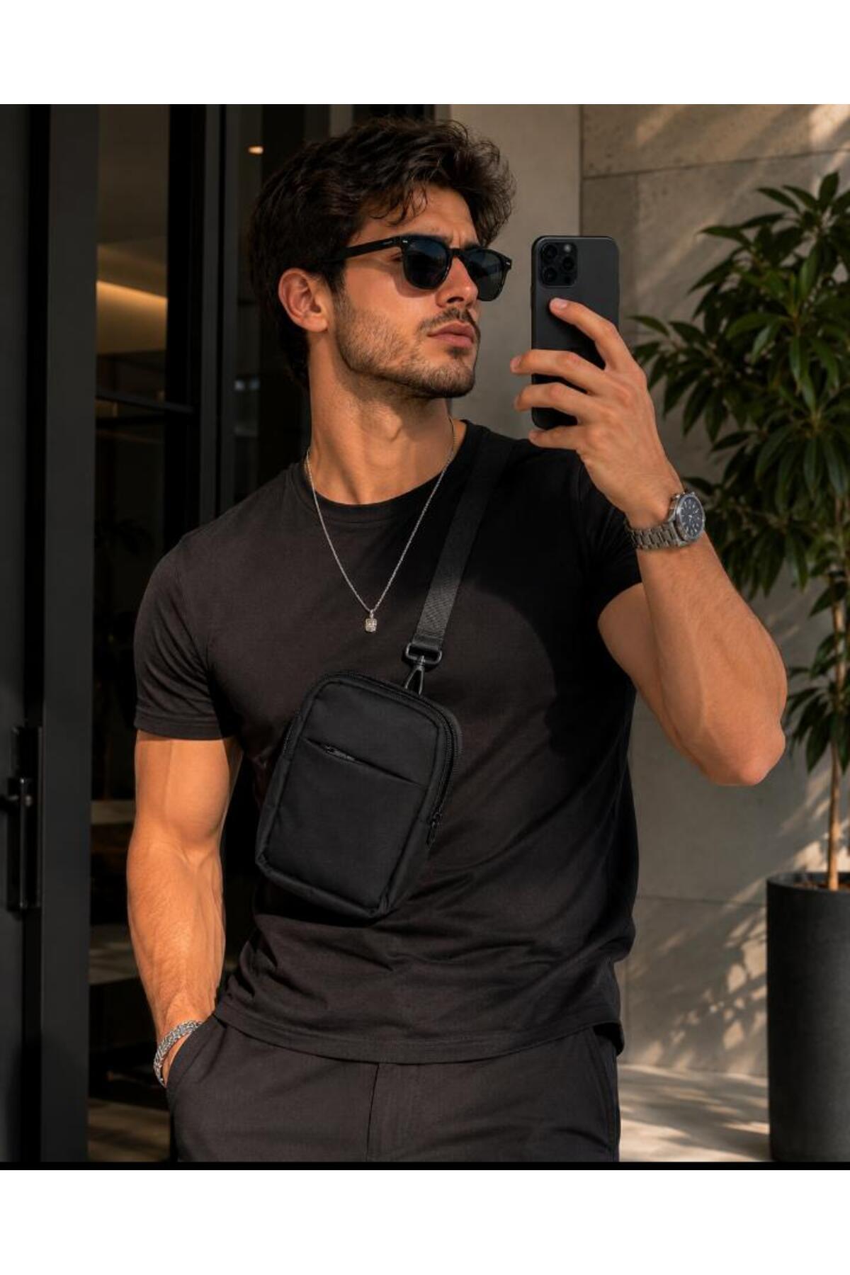 Sofia Erkek Crossbag body Siyah Askılı Bel Çantası görsel 3