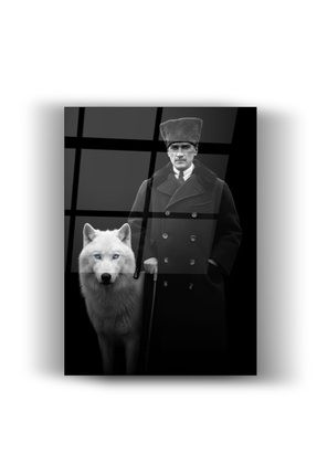 NeoWallArt Cam Tablo Özel Tasarım Atatürk & Beyaz Kurt – Ultra Premium Modern...
