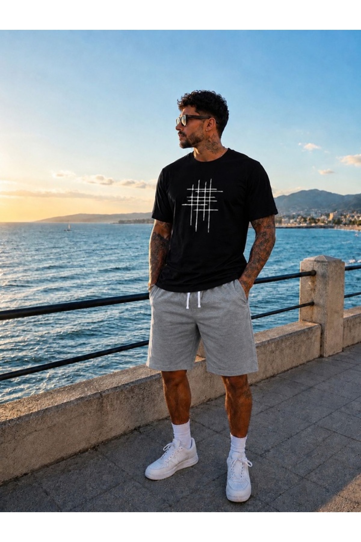 FAEL LİFE Unisex Wide-Let T-Shirt and Shorts Set with Rod Print