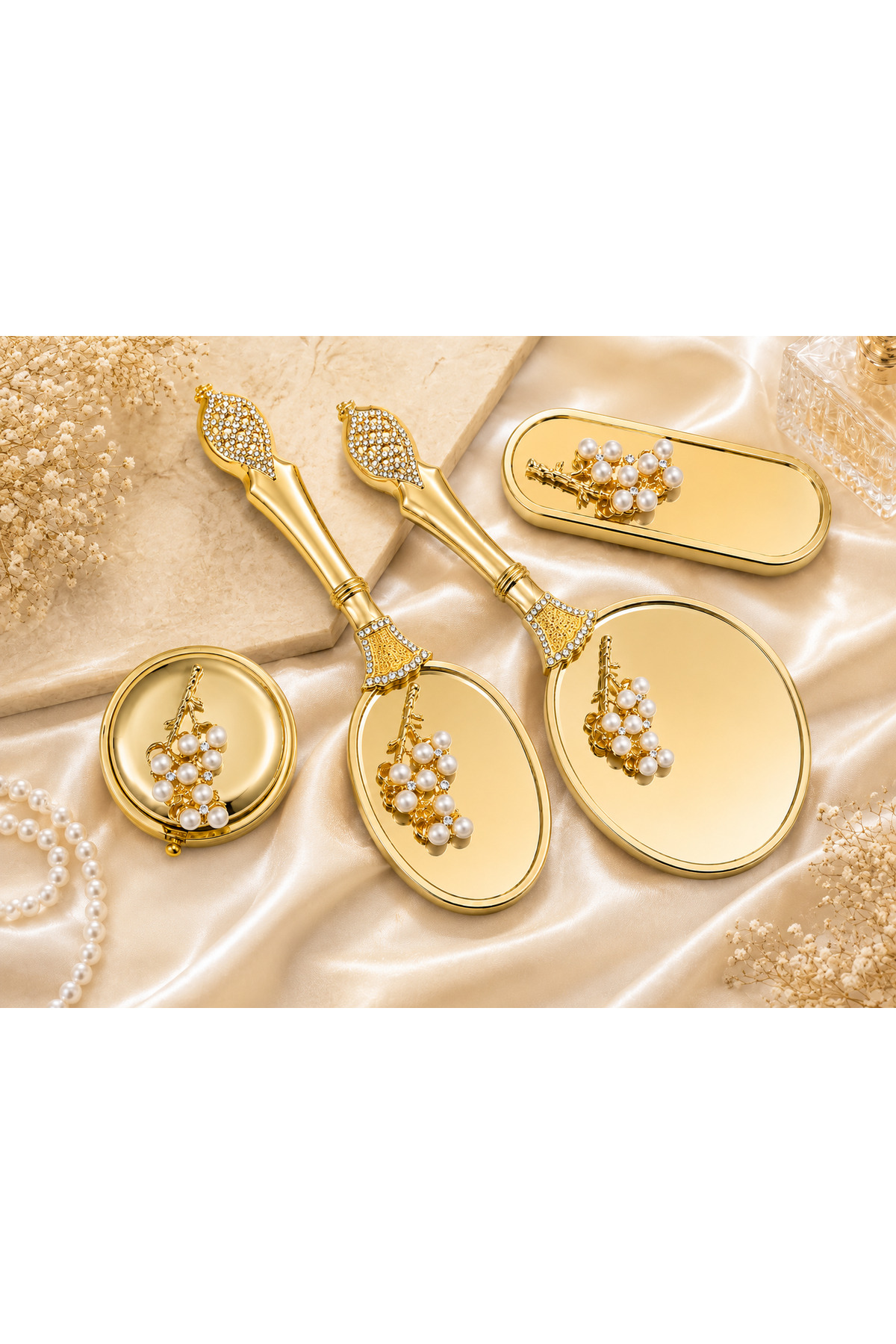 İnci Detaylı Gold Gelin Hazırlık Seti Çeyizlik Hediyelik Set