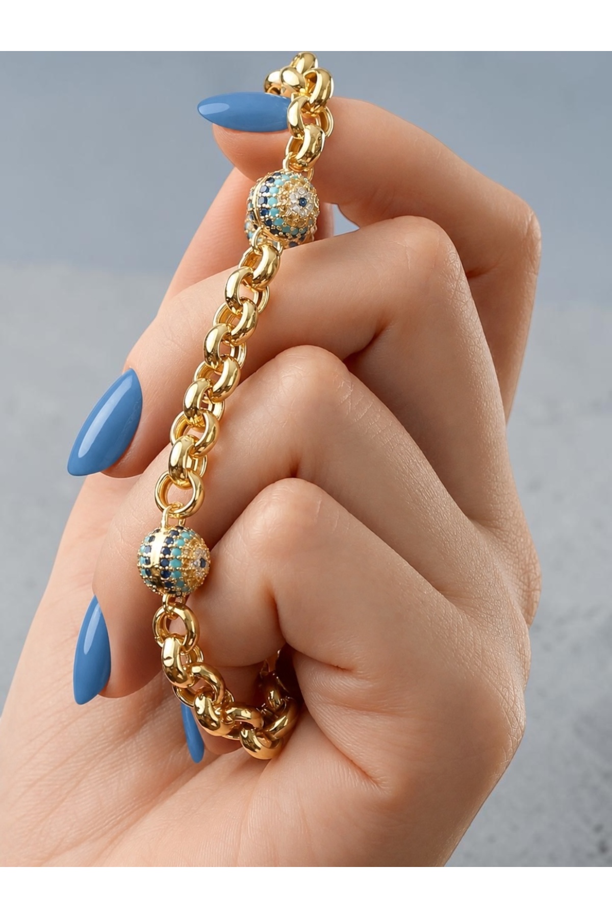 アクセサリー Jewelry CAXBERN Xuping 22 Ayar Altın Kaplama Zirkon Taşlı Göz Nazar Kalın