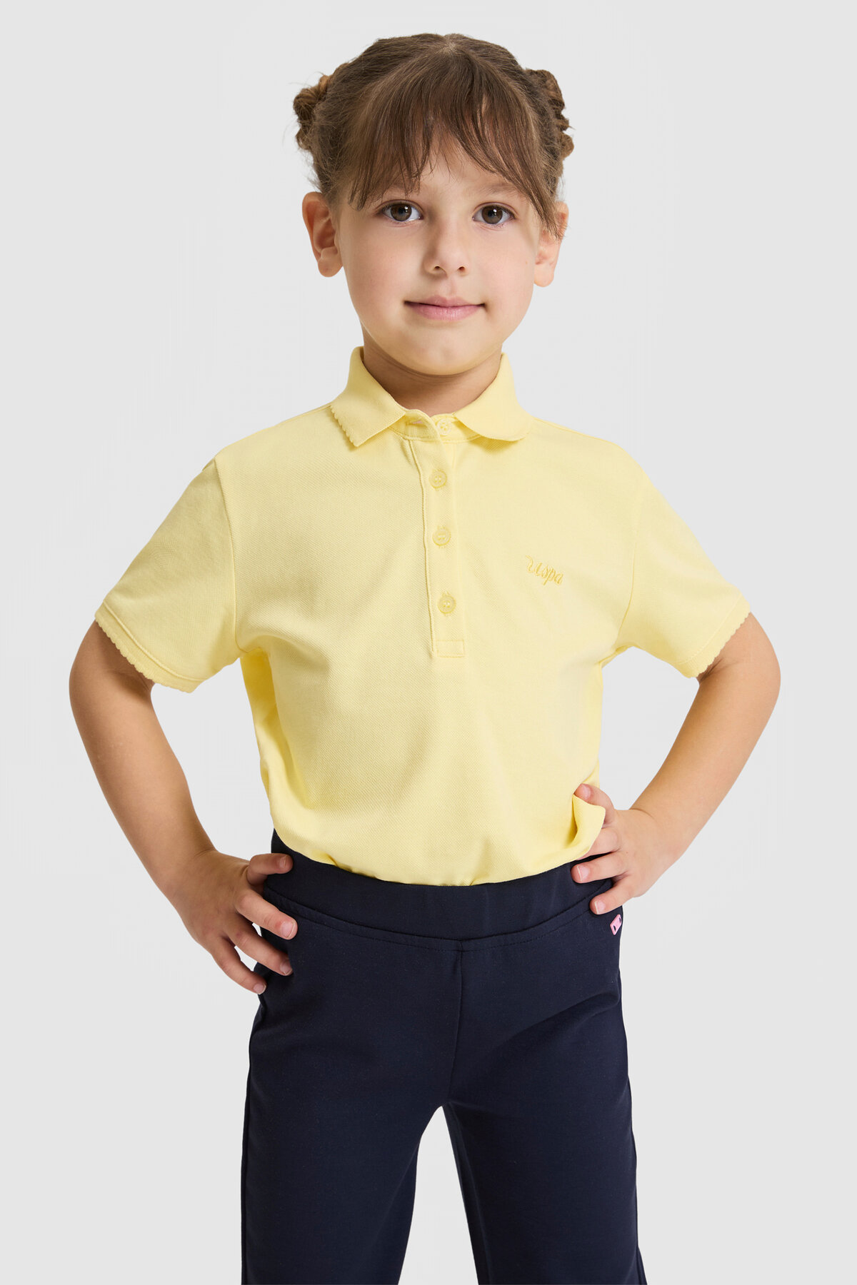 Kız Çocuk Polo Yaka Açık Sarı Basic Tişört 50328218-VR004
