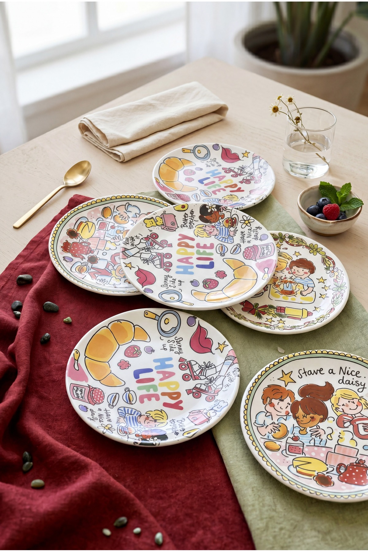 ers erbaşlar Happy Life 6-Piece Luxury Dessert Plate Set