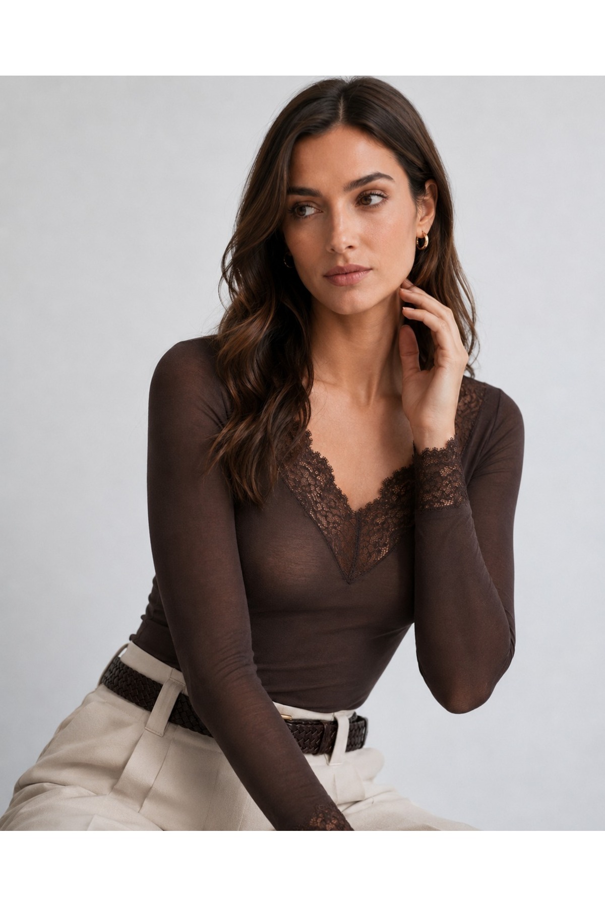 unika boutique Dantelli Kaşmir Uzun Kollu Bluz görsel 4