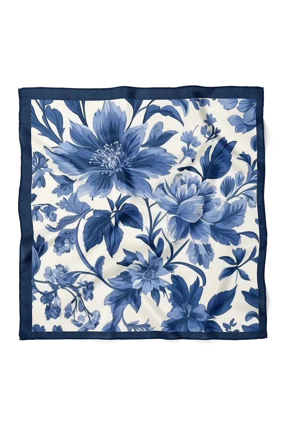 nehir eşarp Mavi Çiçek Desen Fular Bandana 50x50 Cm görsel 2