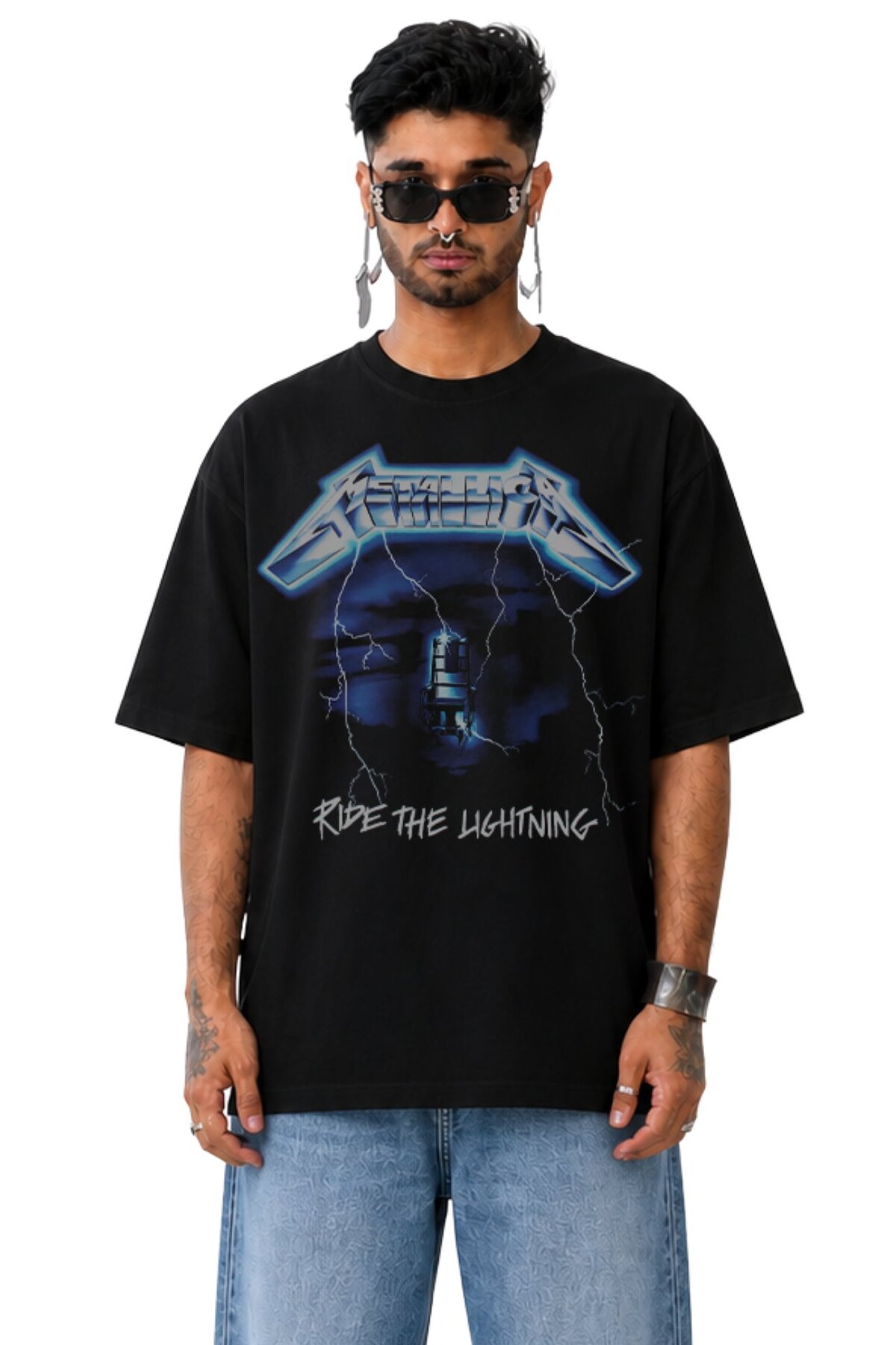 Fuddy Moda Unisex Metallica Album Printed Crew Neck T-Shirt, Oversized Rock Band Themed Tshirt