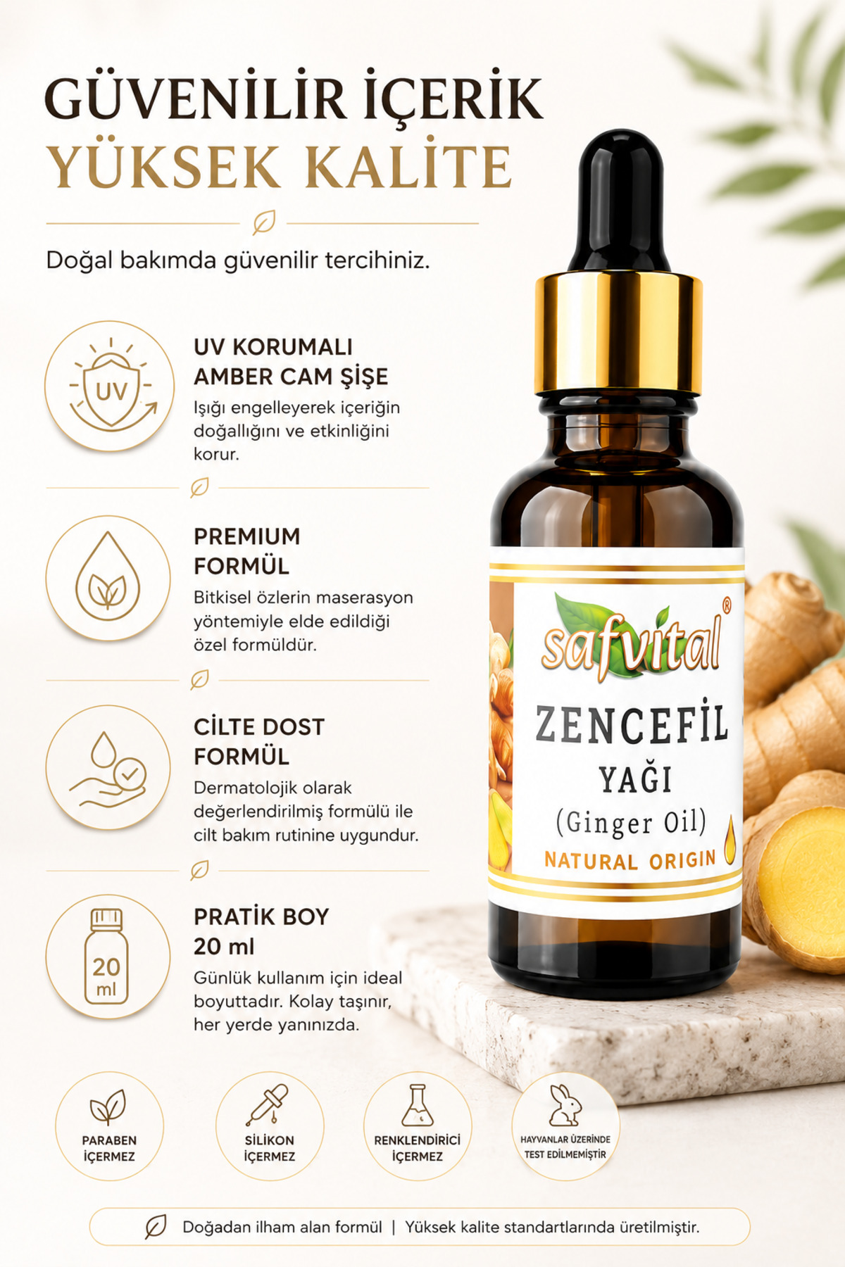 Zencefil Yağı 20 ml Aromatik Bitkisel Bakım Yağı Damlalıklı Amber Cam Şişe Maserasyon Kas ve Eklem Masajı Şişkinlik Hazımsızlık Karın Rahatlatıcı Bitkisel Premium Bakım Yağı — safvital-zencefil-yağı-20ml — تصویر 6 از 9
