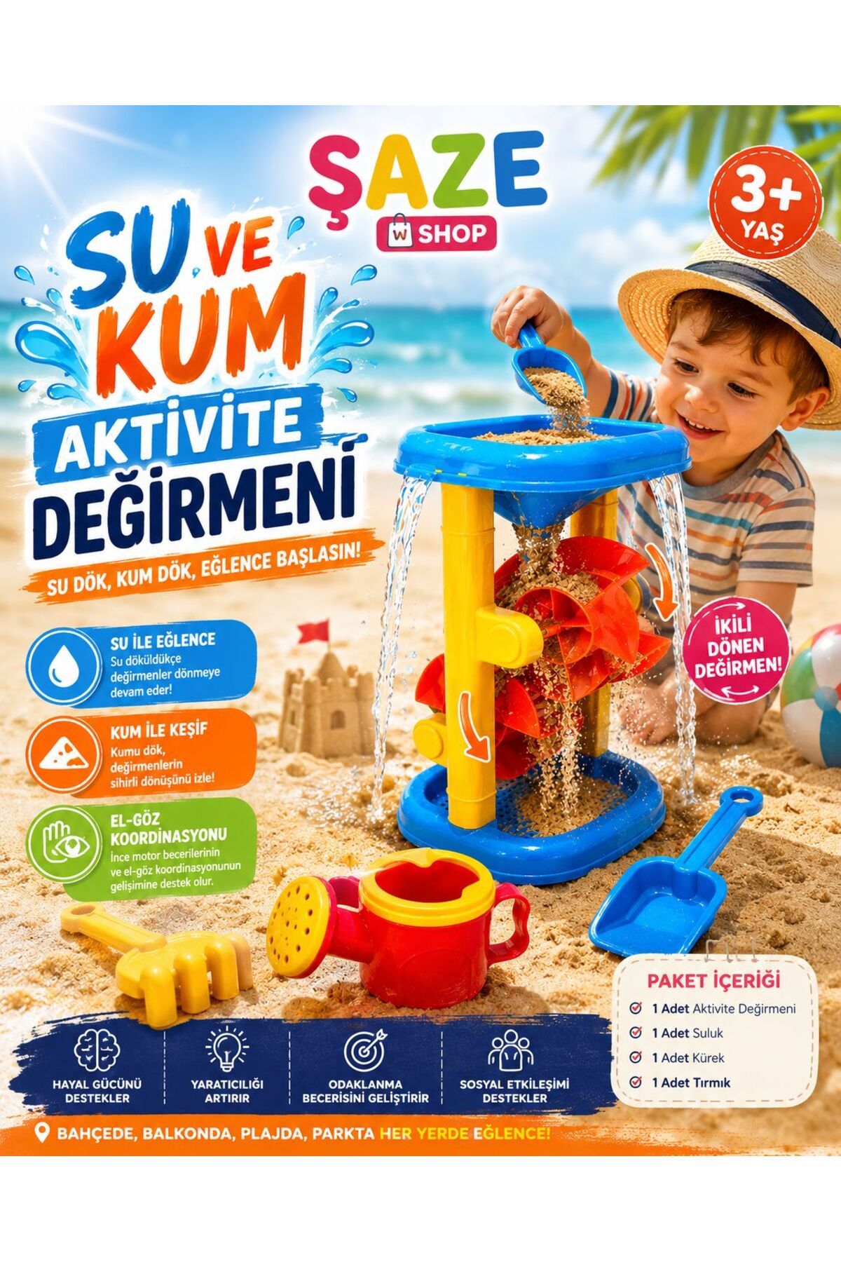 Water & Sand Activity Mill Toy Set Age 3+ – Sensory Play, Beach & Garden Fun Set
