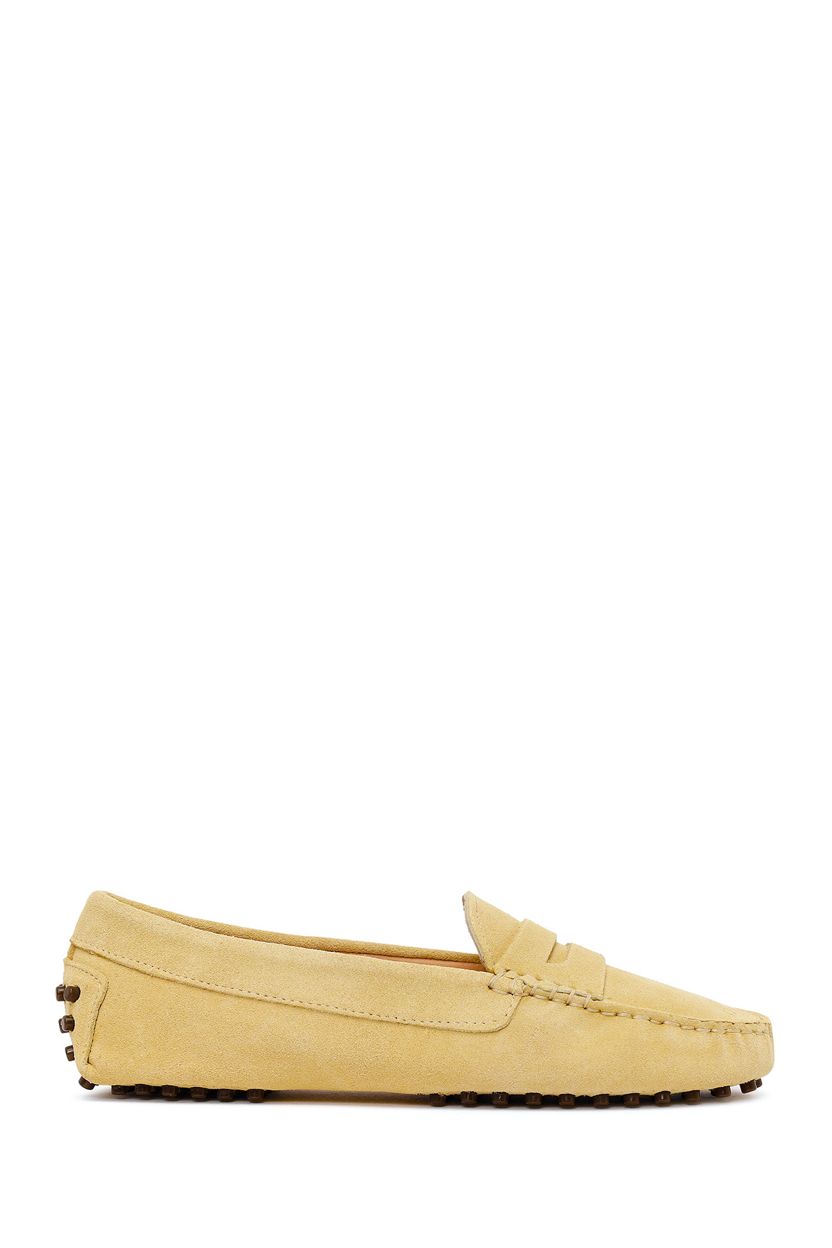 Women's Yellow Suede Leather Loafer 26PFD290210