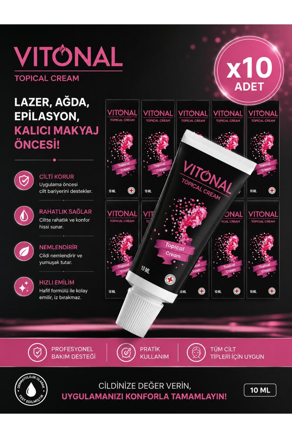 VİTONAL Anestezi Etkili Lazer Epilasyon, Dövme, Dolgu Botoks Ve Sir Ağda Öncesi Topikal Krem 10 Ml-10'lu set 👉 "Hassasiyet Azaltıcı — VAKR