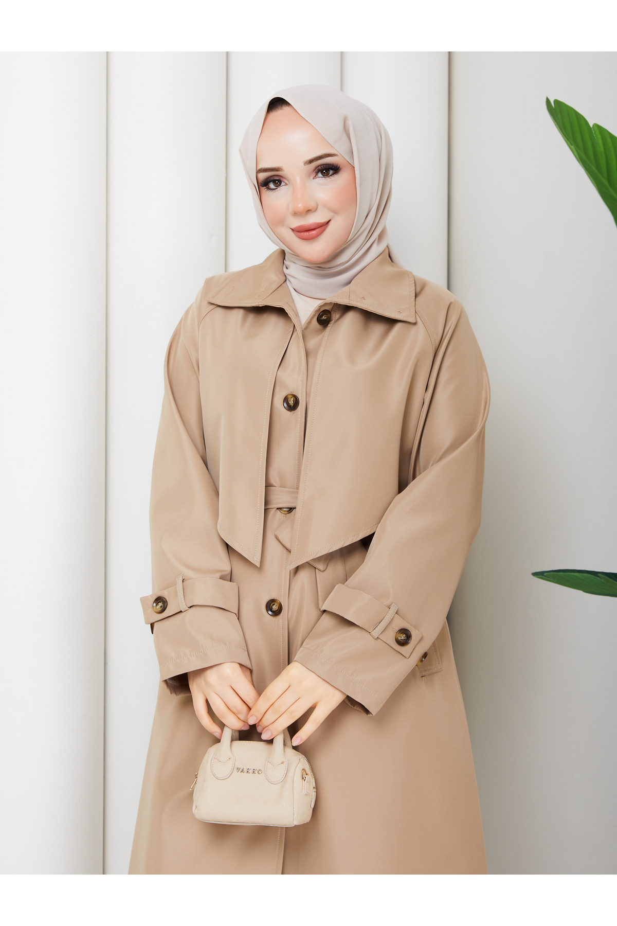 RACE FASHİON Rüzgarlık ve Düğme Detaylı Tesettür Trençkot RC3140 görsel 7