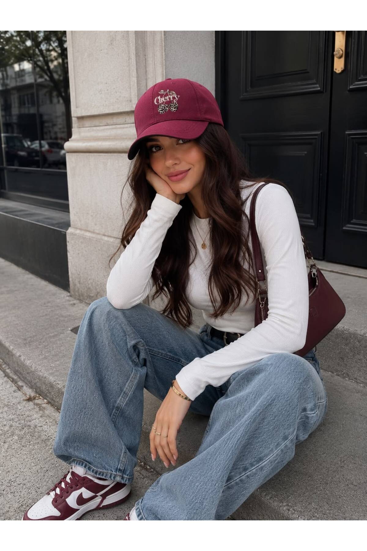 sf collection Cherry Baskılı Kadın Spor Şapka - Ayarlanabilir Pamuklu Cap