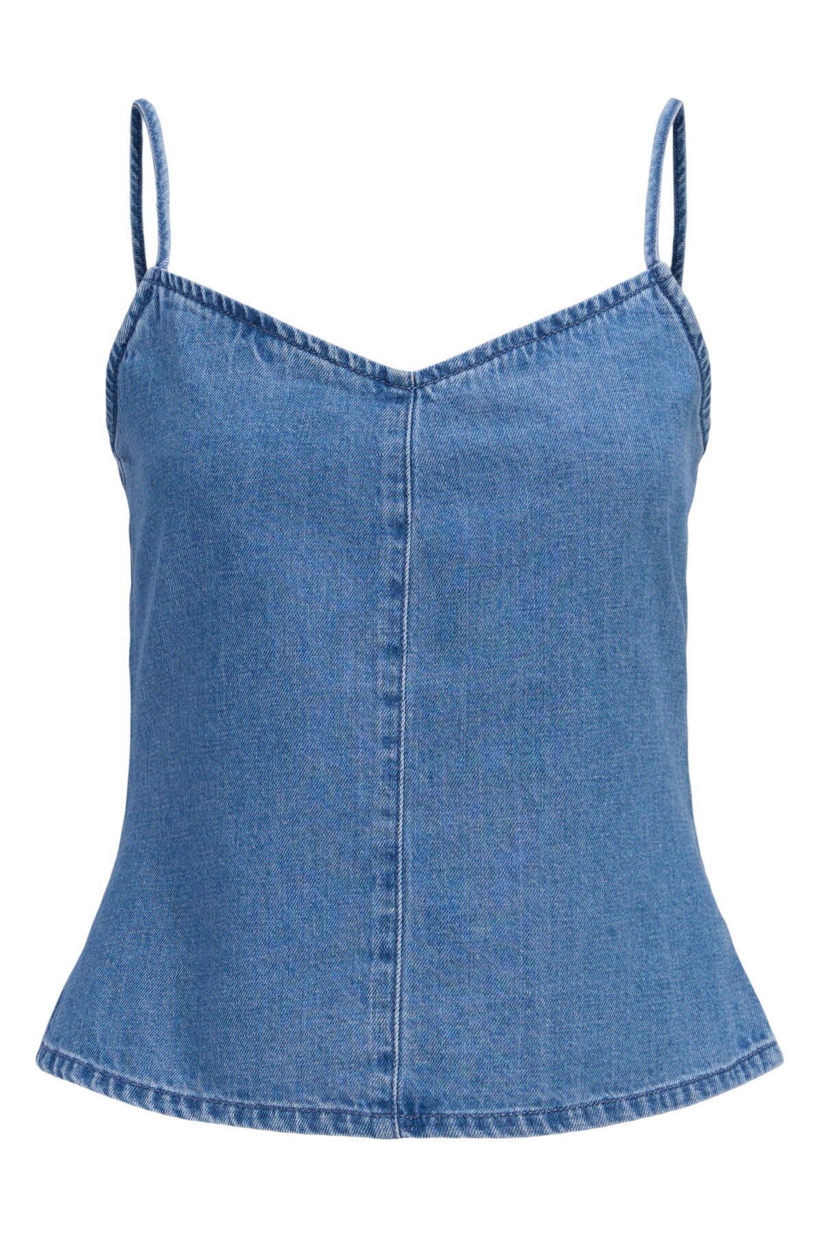 Kadin V Yaka Kolsuz Denim Üst - Dot