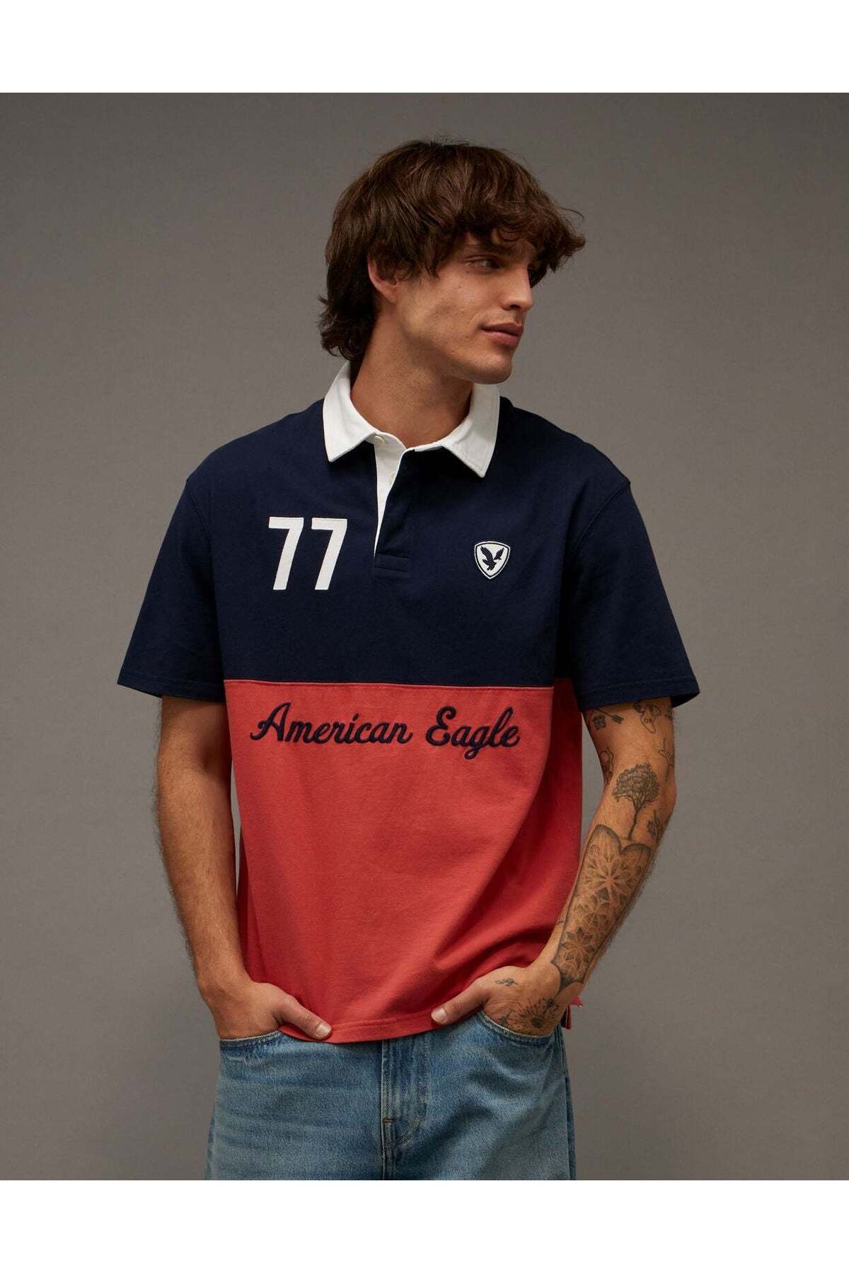 American Eagle AE Standard Fit Graphic Polo Shirt