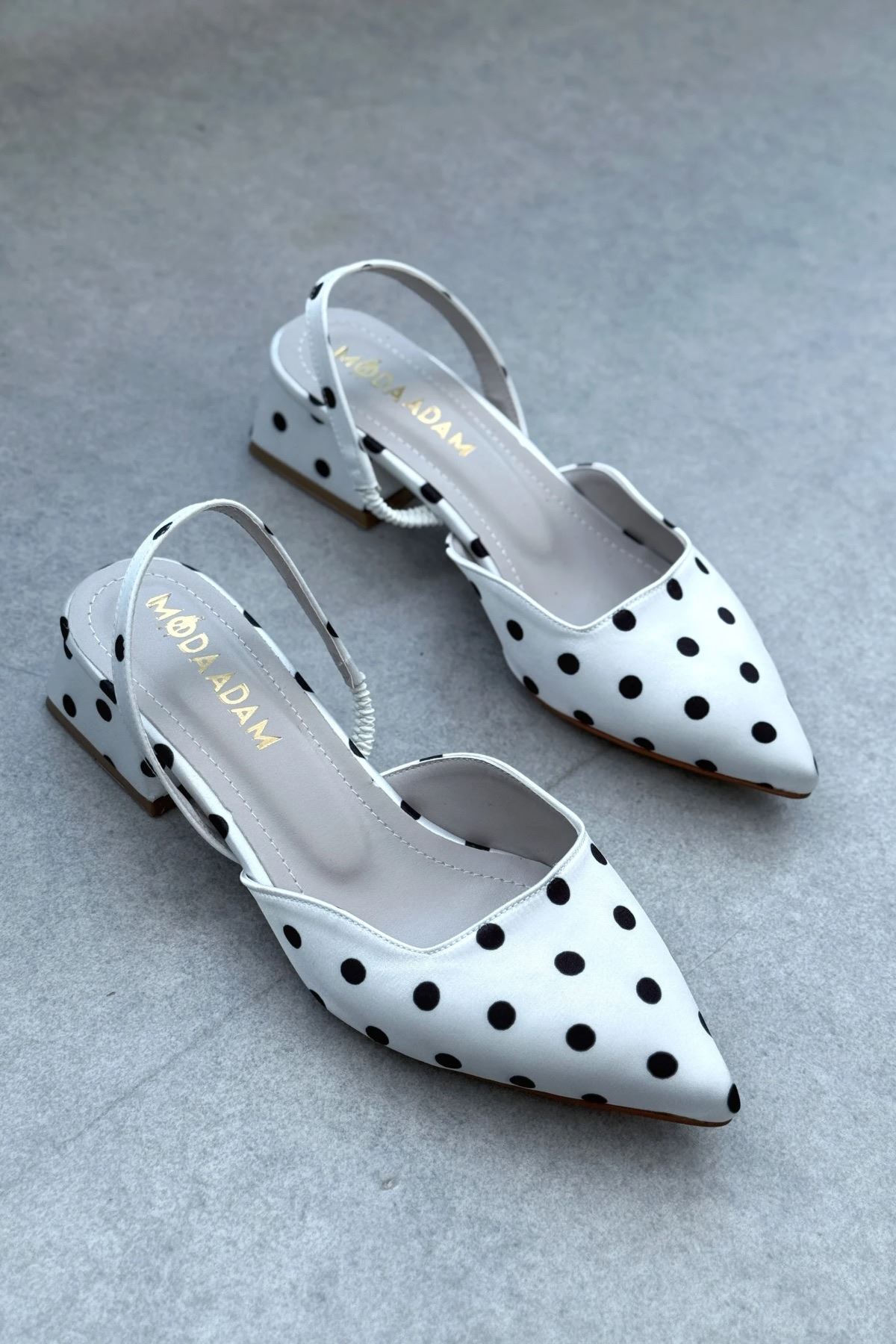GOFFSHOES Kadın Monaco Kısa Topuklu Ayakkabı - Puantiye-Beyaz görsel 3