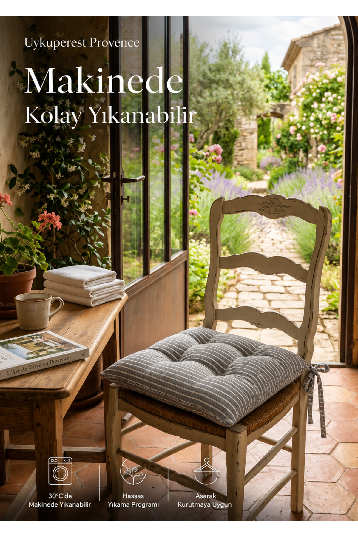Pastello Pofidik Sandalye Minderi 40x40 Bağcıklı 4 Puntolu Silikon Dolgulu Pamuk Bahçe Balkon Tekli detay